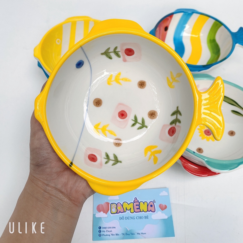 Bát ăn dặm gốm sứ hình cá cho bé luvamo BS05