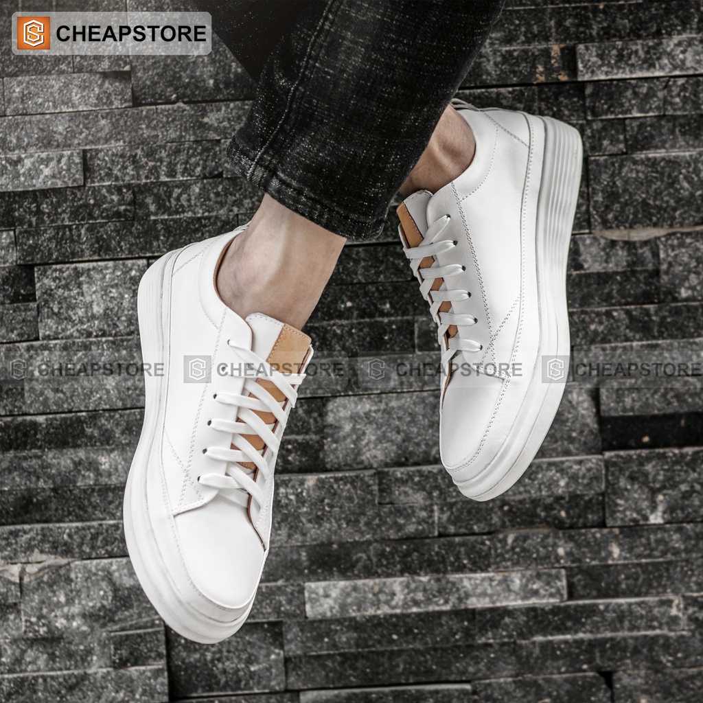 Giày da bò thể thao nam CHEAPSTORE CS475 trắng - Giày tây tăng chiều cao (bảo hành 24 tháng)