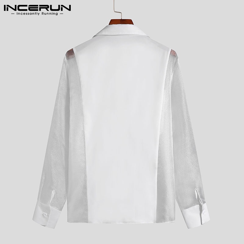 Áo sơ mi INCERUN tay dài phối lưới xuyên thấu thời trang sành điệu cho nam
