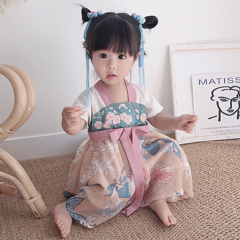 Đầm ngắn tay phong cách Trung Hoa thời trang cho bé gái