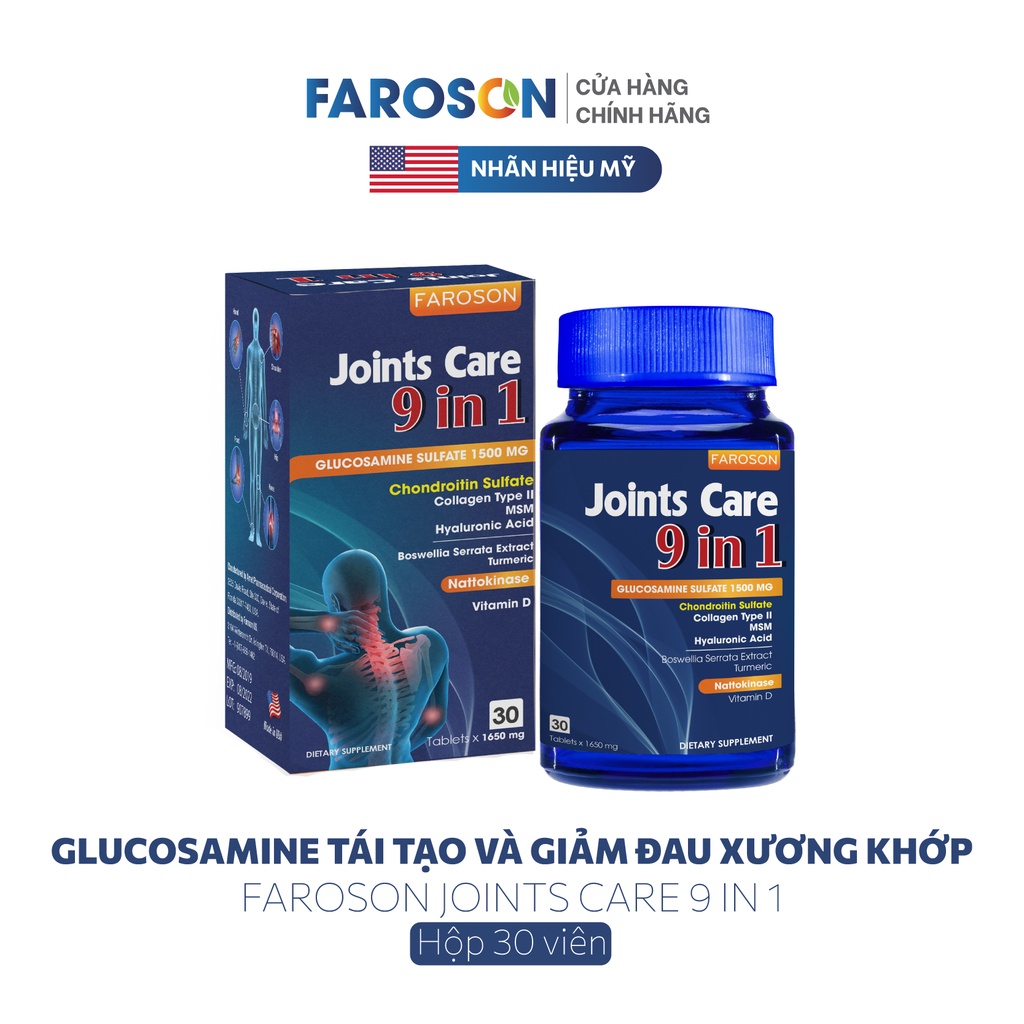 Glucosamine xương khớp Faroson Joints Care 9 in 1 hộp 30 viên