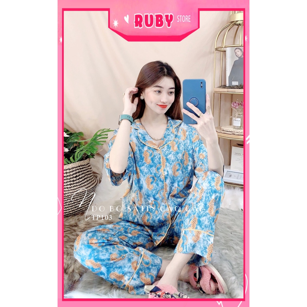 Đồ bộ nữ mặc nhà tay cánh dơi phom to chất satin cao cấp siêu mềm mát in họa tiết dễ thương TP103