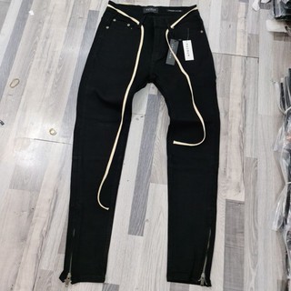 Quần Jean Skinny Black trơn Zipper nằm PHÍA NGOÀI chất Denim co giãn, dày dặn, vải đen gốc không phai màu