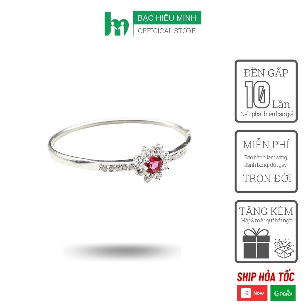 Vòng tay nữ BẠC HIỂU MINH LTU314 dạng kiềng hoa đá đỏ lấp lánh kiểu đơn giản nữ tính