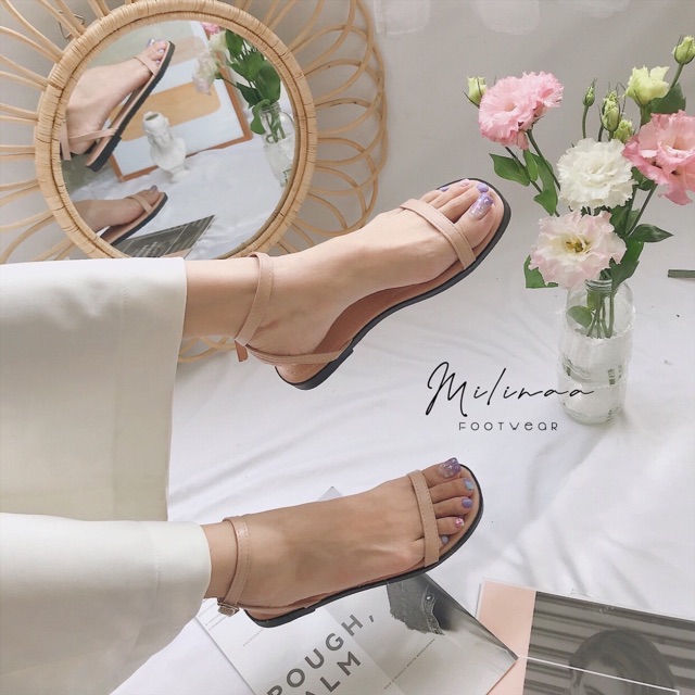 SANDAL NỮ DÂY NGANG MÃNH QUAI VÒNG CỔ DA MỀM 6 MÀU YÊU THÍCH C50 F0040