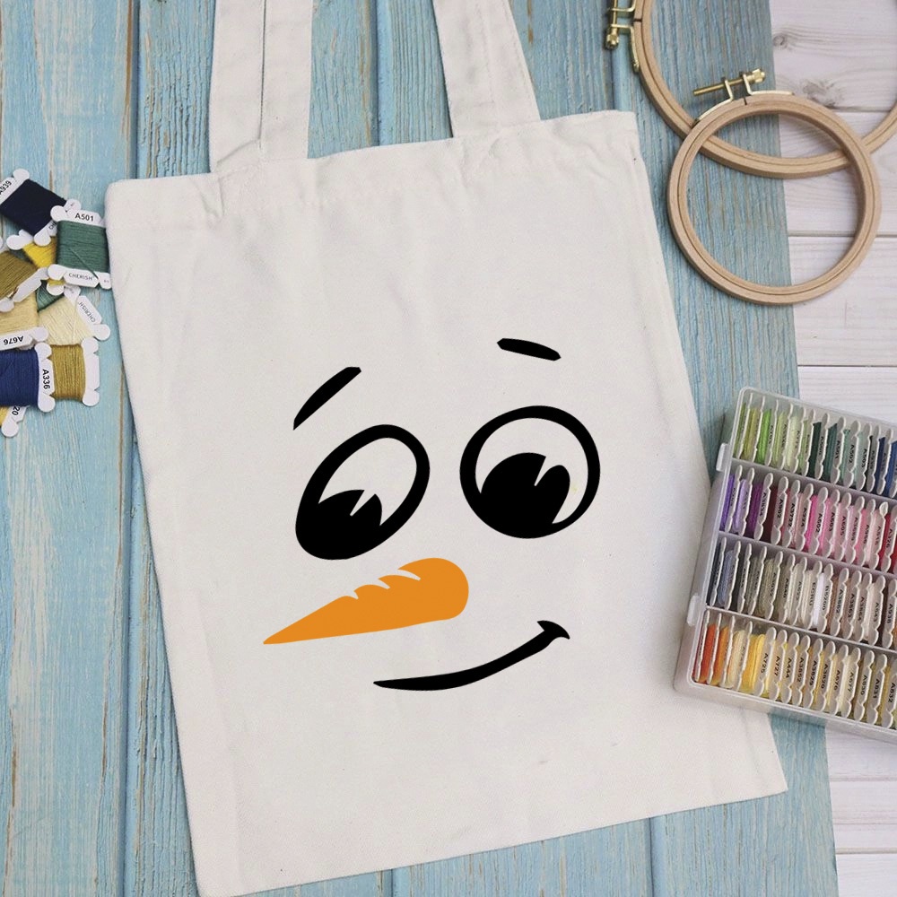 Túi vải, túi Tote SNOWMAN FACE - Mẫu 1 vải canvas dày đẹp cho nữ có khóa miệng đi học đi chơi. In hình theo yêu cầu