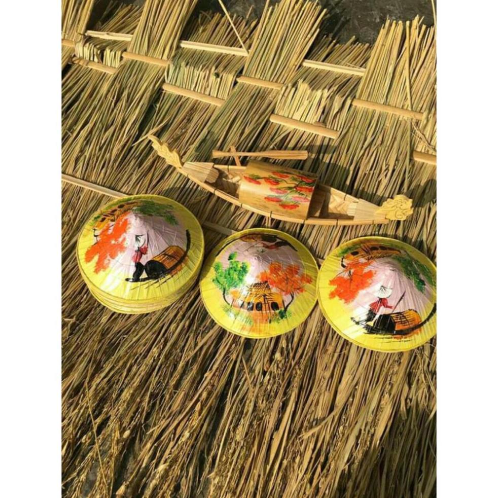 Tre tự nhiên- Nón lá vẽ trang trí size 10cm -Mây tre đan việt
