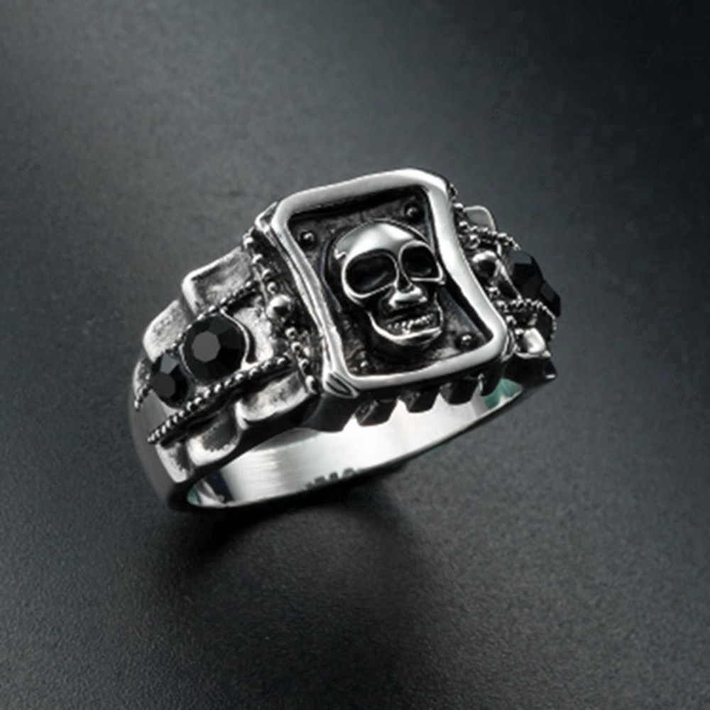 Nhẫn đầu lâu phong cách Punk cổ điển cá tính kích thước 7 -14