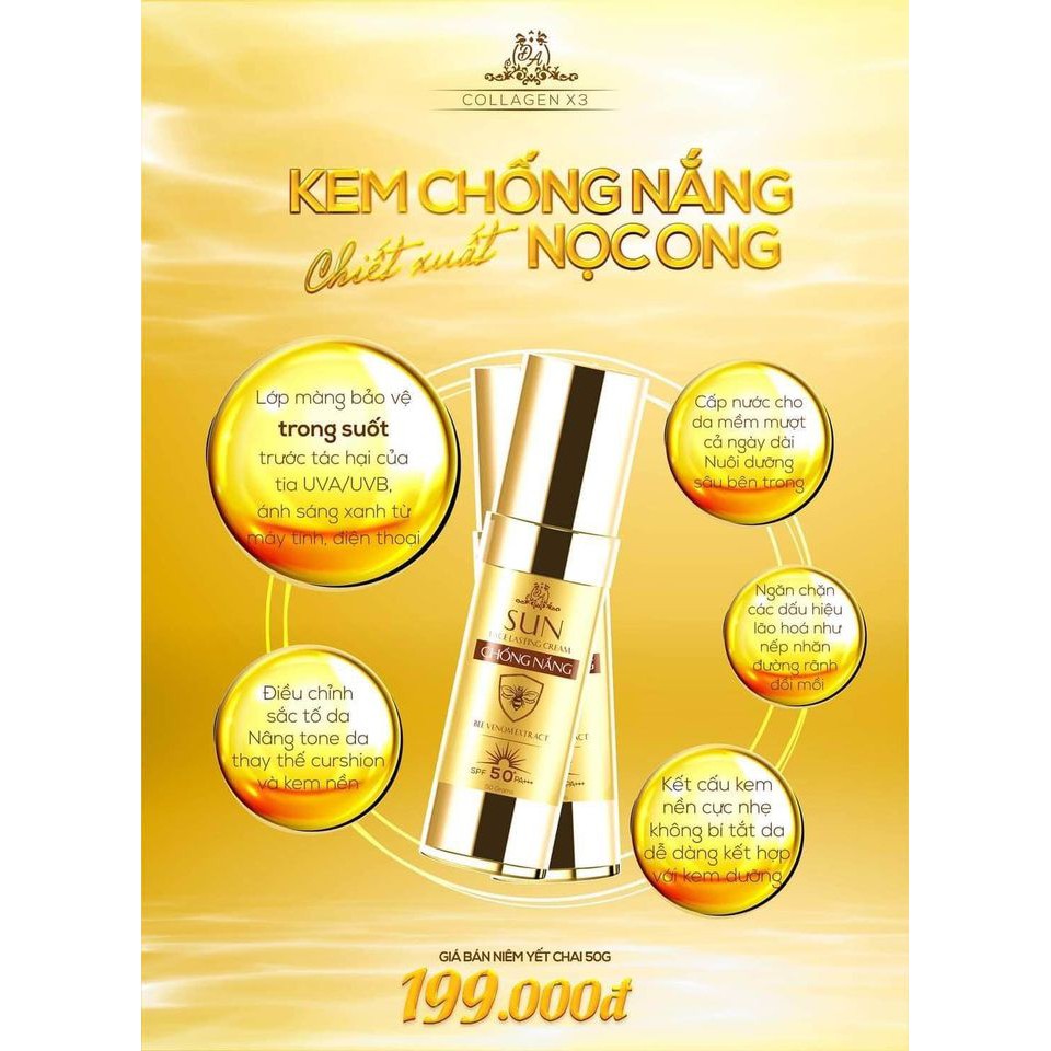 Chống nắng Collagen X3 mẫu mới chiết xuất nọc ong SPF 50+