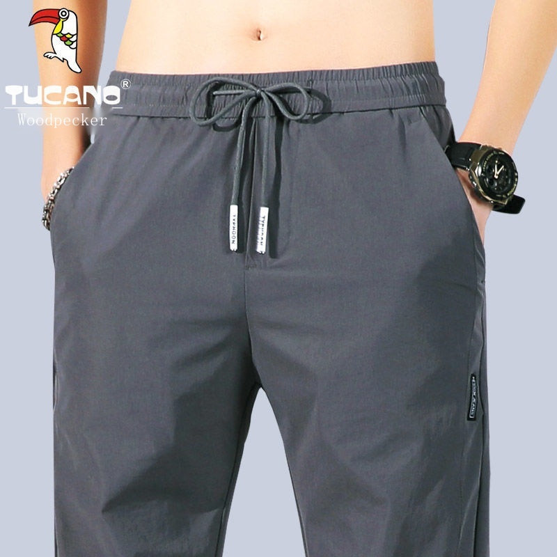 Quần dài thể thao vải lụa lạnh mỏng khô nhanh thoáng khí phong cách mùa hè cho nam