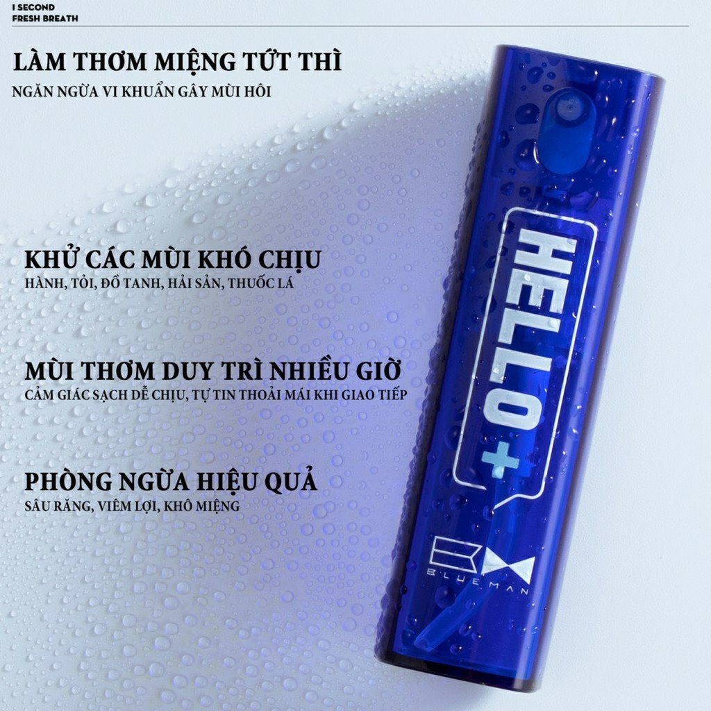 Xịt Thơm Miệng HELLO, Diệt Khuẩn Nam Nữ Tác Dụng Đến 8 Giờ Của BLUEMAN