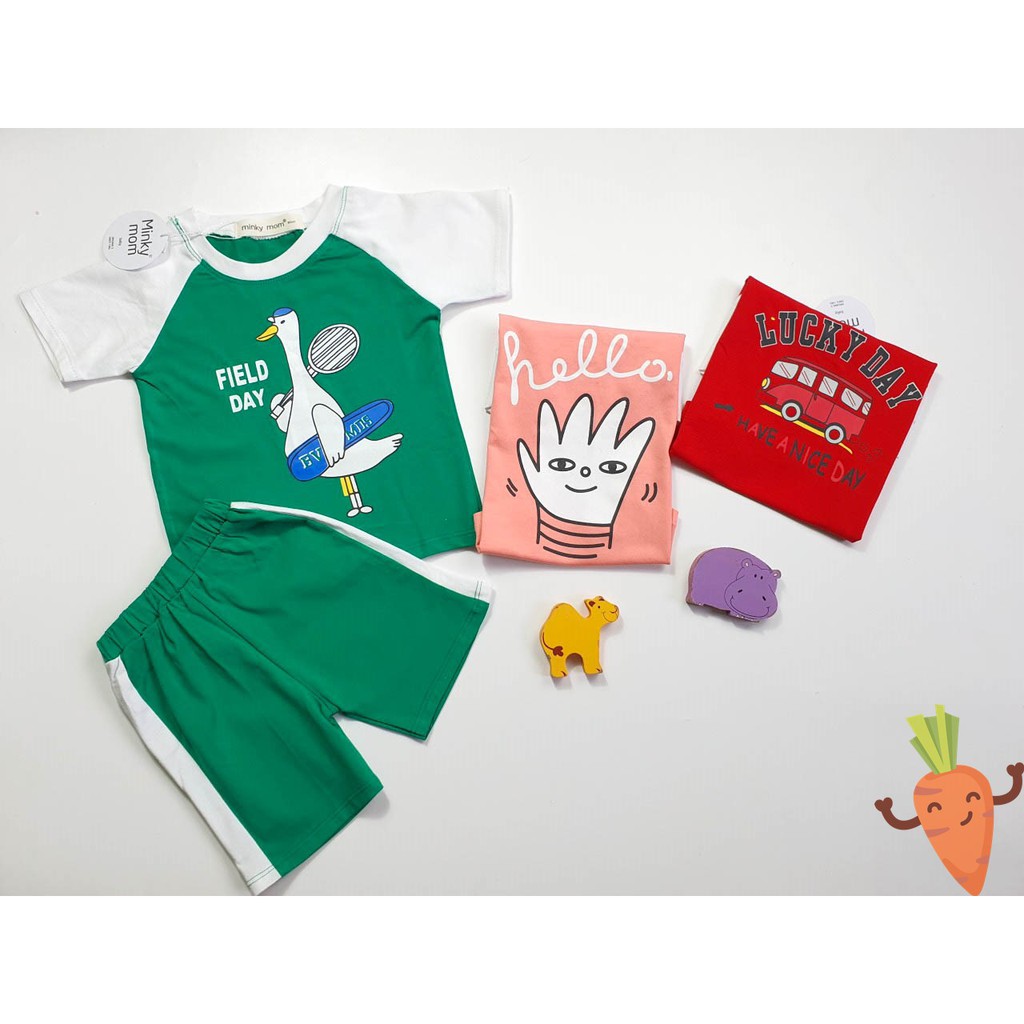 [SALE] Bộ Cộc Tay Minky Mom Cho Bé Vai Giáp Lăng Họa Tiết Ngộ Nghĩnh Cotton 100%, Bộ Hè Trẻ Em Ngắn Tay MKM2106