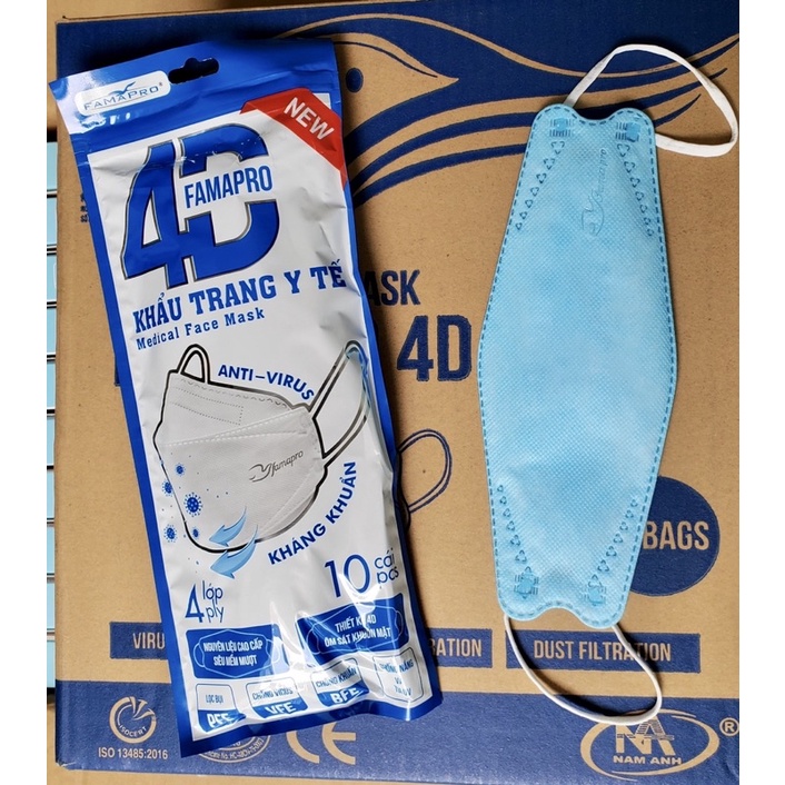 ✅  Túi 10 cái khẩu trang y tế 4 lớp kf94 , 4D Famapro Nam Anh