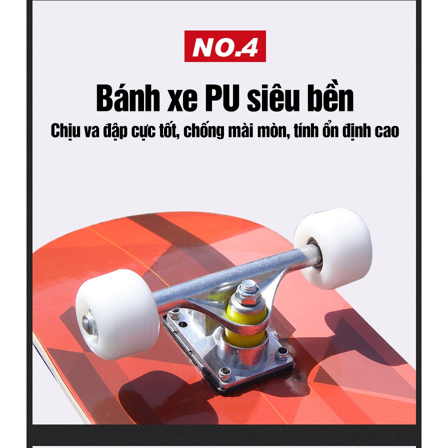 Ván Trượt Skateboard Thể Thao Mặt Nhám Đen, Gỗ Phong Ép 7 Lớp