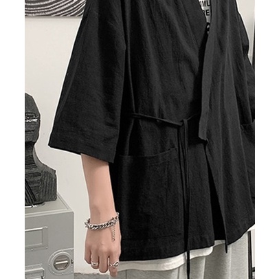 Áo khoác kimono haori trơn cách tân buộc dây