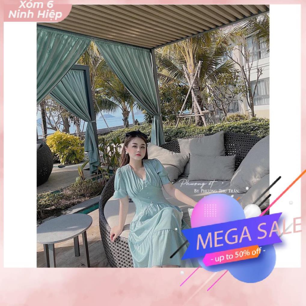 [FREESHIP] Váy Thô Cổ V Tay Bồng Cúc Ngực - Đầm Thô Tầng Dáng Dài MN | BigBuy360 - bigbuy360.vn