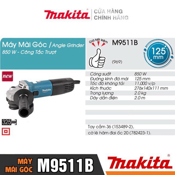 [Chính Hãng] Máy Mài Góc Makita M9511B (850W-125MM) - Công Tắc Trượt, Bảo Hành Tại Các TTBH Toàn Quốc