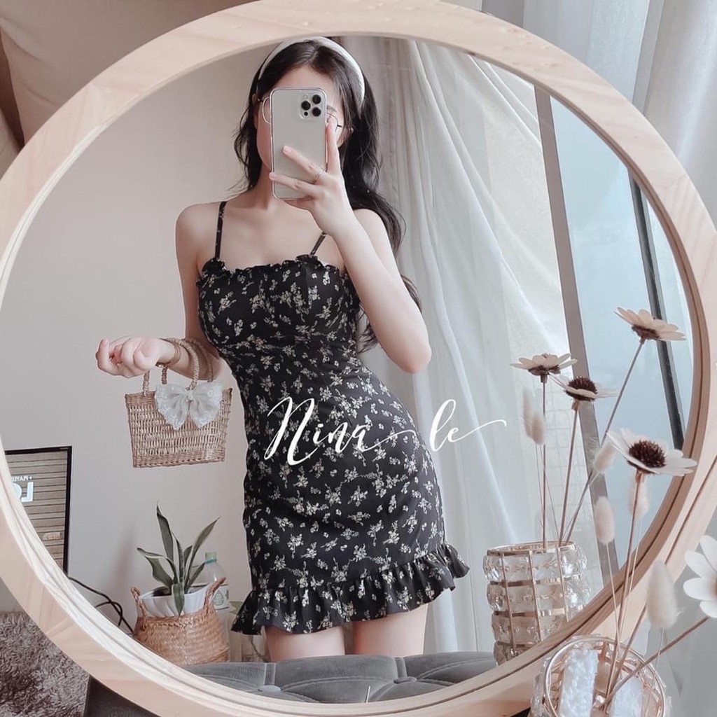 [Mã FATHANG5 giảm 10K đơn 50K] SET ĐẦM HOA ĐEN 2 DÂY LAI BÈO KÈM KHOÁC | BigBuy360 - bigbuy360.vn