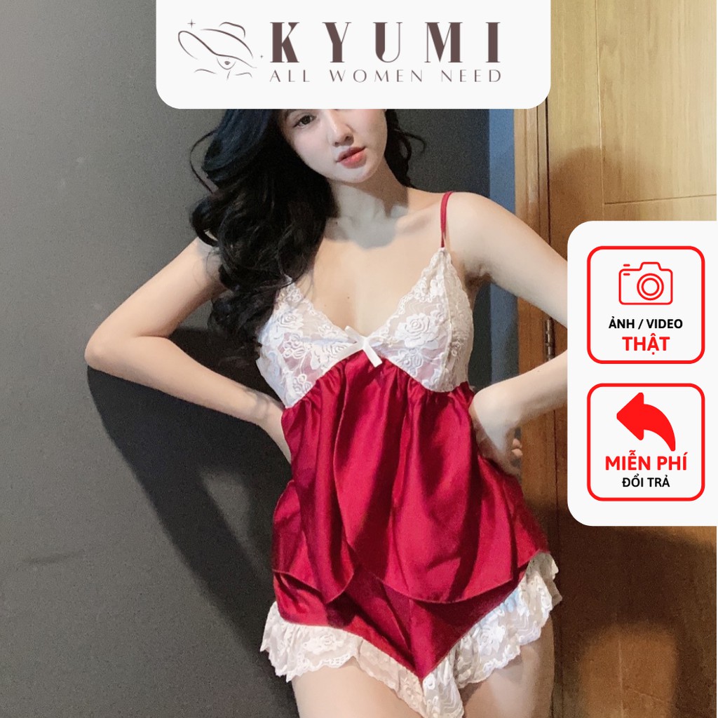Đồ ngủ sexy đồ ngủ 2 dây phối ren lai cực xinh KYUMI OFFICIAL, chất liệu lụa satin, freesize 40-65kg tùy chiều cao 023 | BigBuy360 - bigbuy360.vn