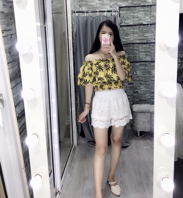 Áo đũi trễ vai chun bụng - set đôi hoa quả đi biển