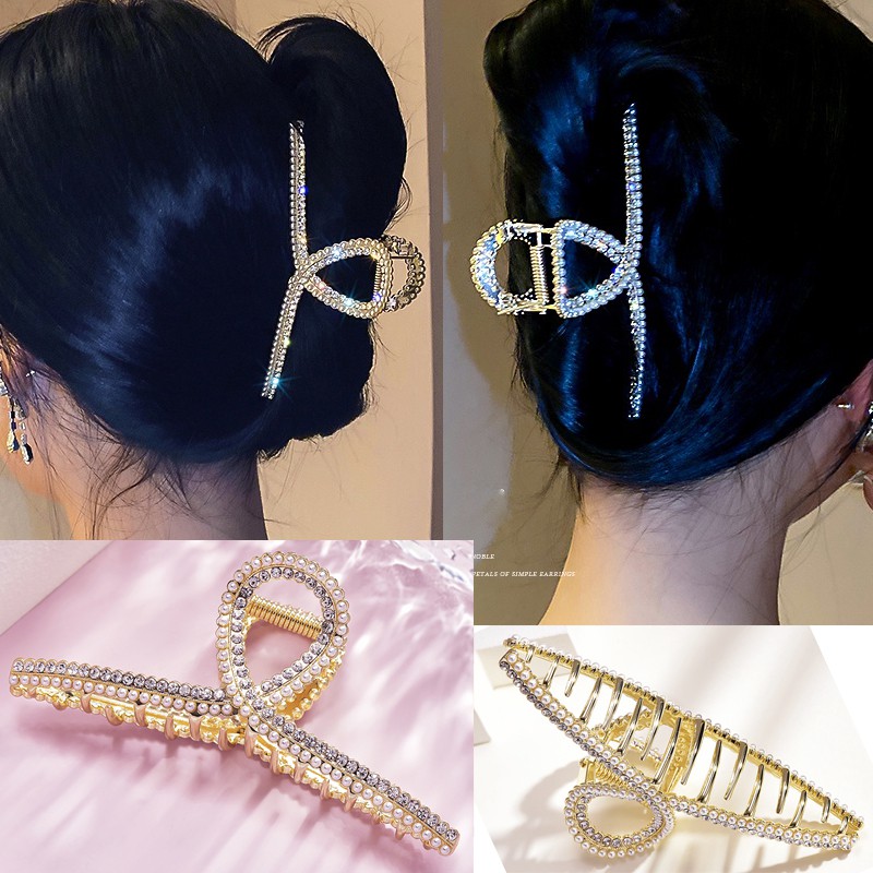 Kẹp Tóc Kim Loại Màu Vàng Đính Đá Lấp Lánh Phong Cách Hàn Quốc Dành Cho Nữ