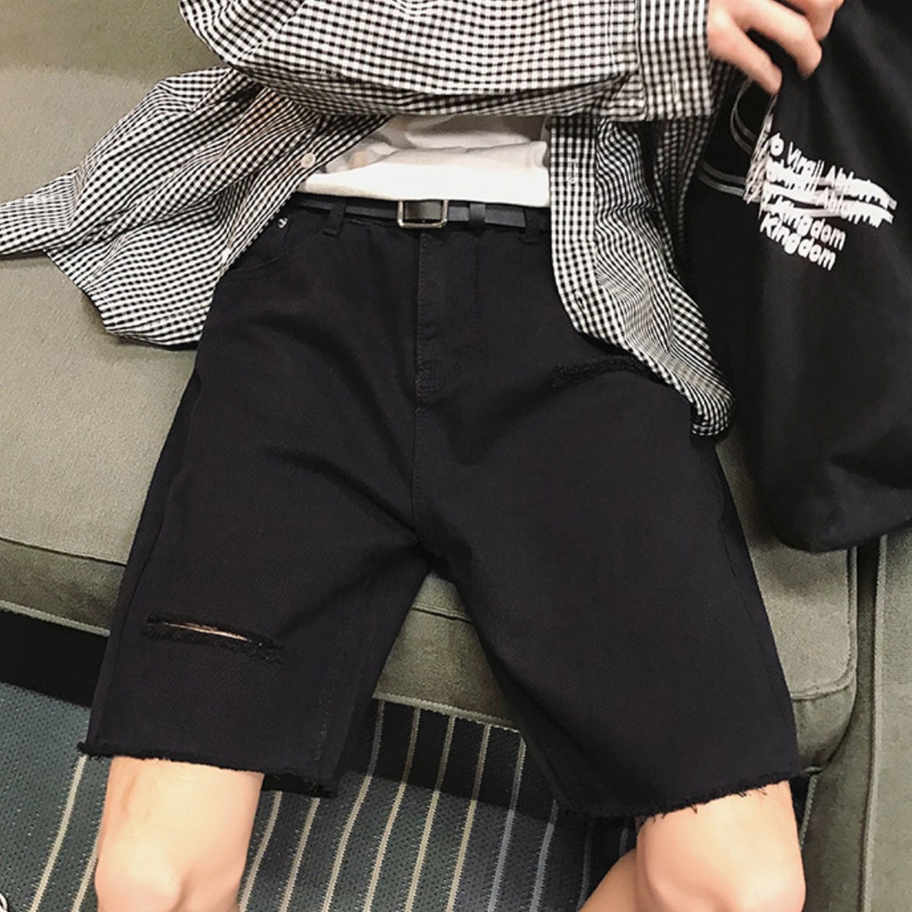 [   Freeship Extra   ]  Quần Short Jean Rách, Quần Đùi Jean Rách Gối Nam Đen Phong Cách Hàn Quốc Hè 2020 | BigBuy360 - bigbuy360.vn