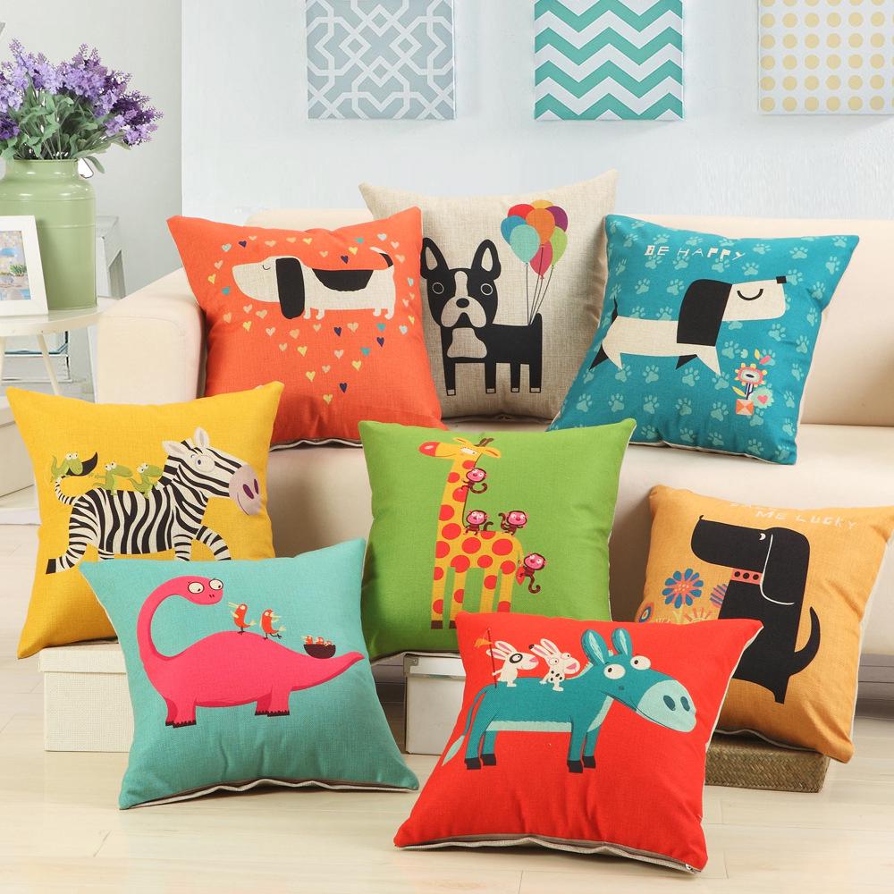 Gối Tựa Lưng Vải Lanh Cotton In Hoạt Hình Trang Trí Phòng Khách / Ghế Sofa