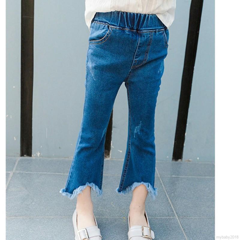 Quần jeans rách ống loe cho bé gái