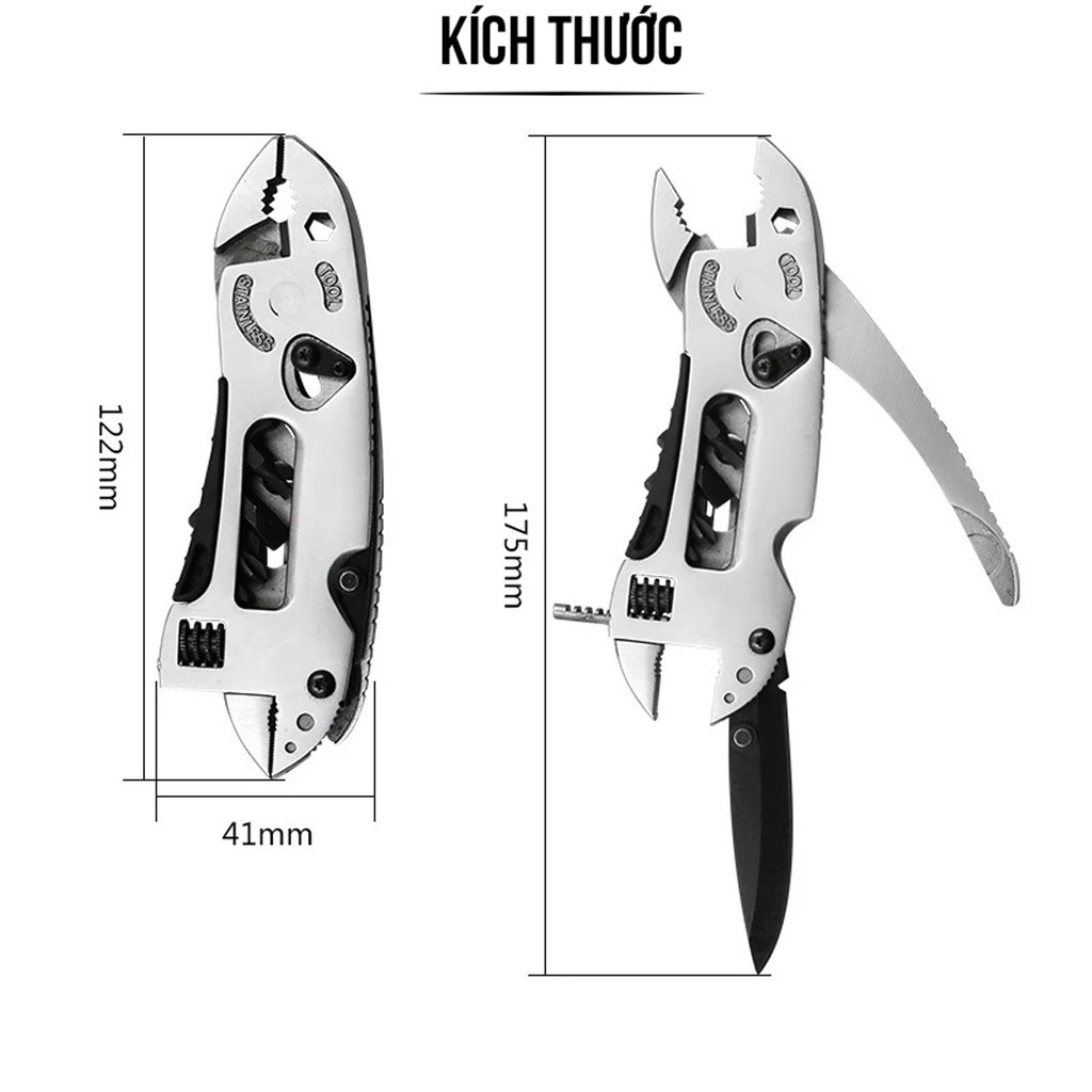 Bộ Kìm Mỏ Lết Chìa Khóa Lục Giác 9in1 - Dao Phượt Đa Năng T620