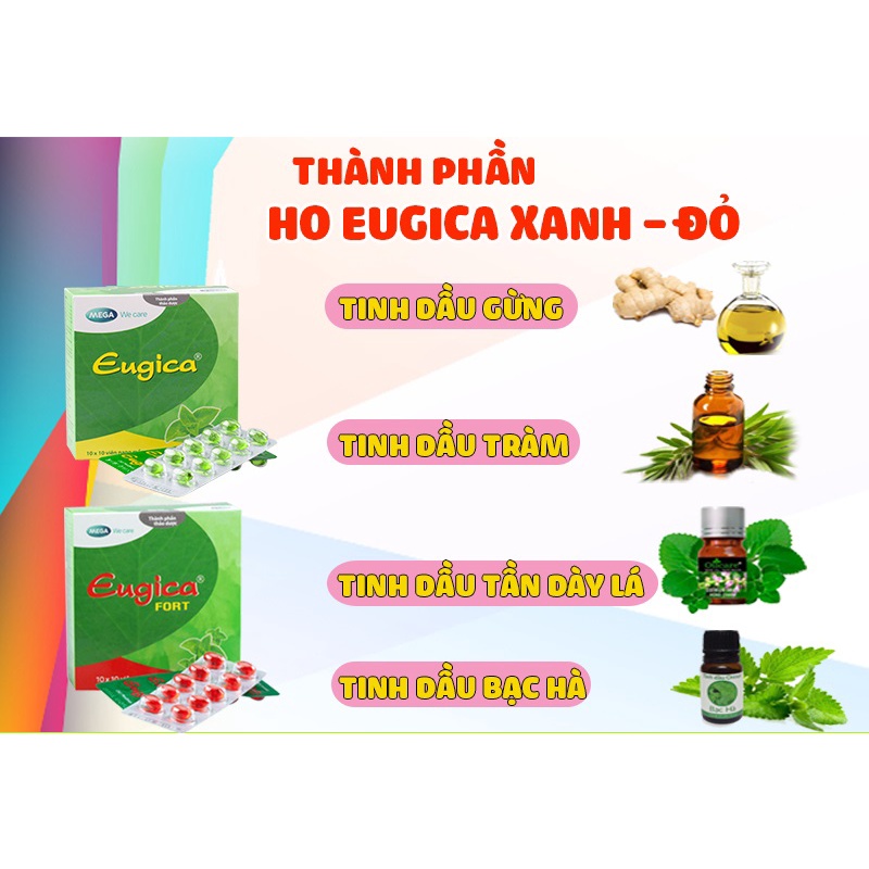 EUGICA FORT xanh, đỏ - Ho dầu thảo dược - Vỉ 10 viên nang mềm