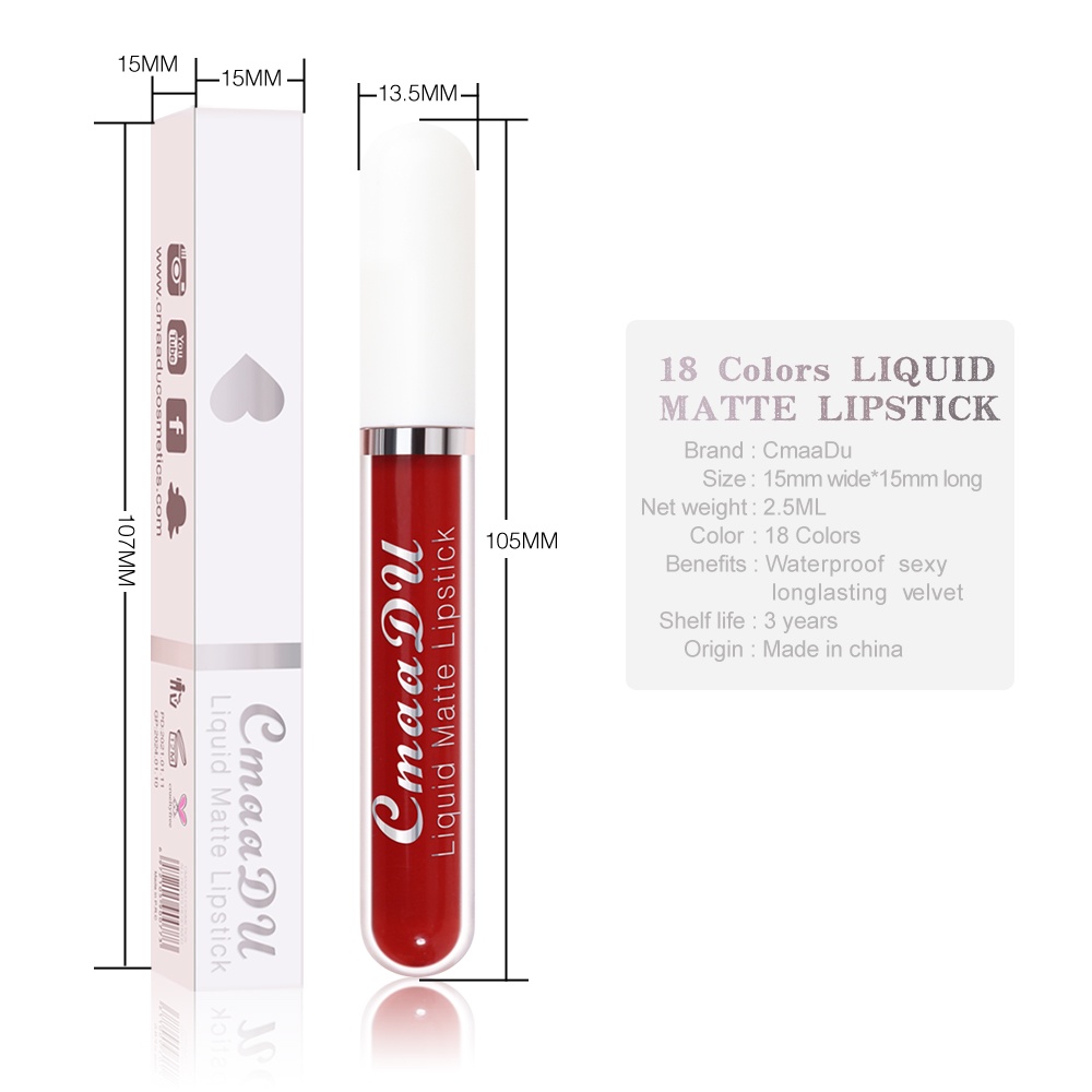 Son môi Matte Velvet Lip Glaze 18 màu
