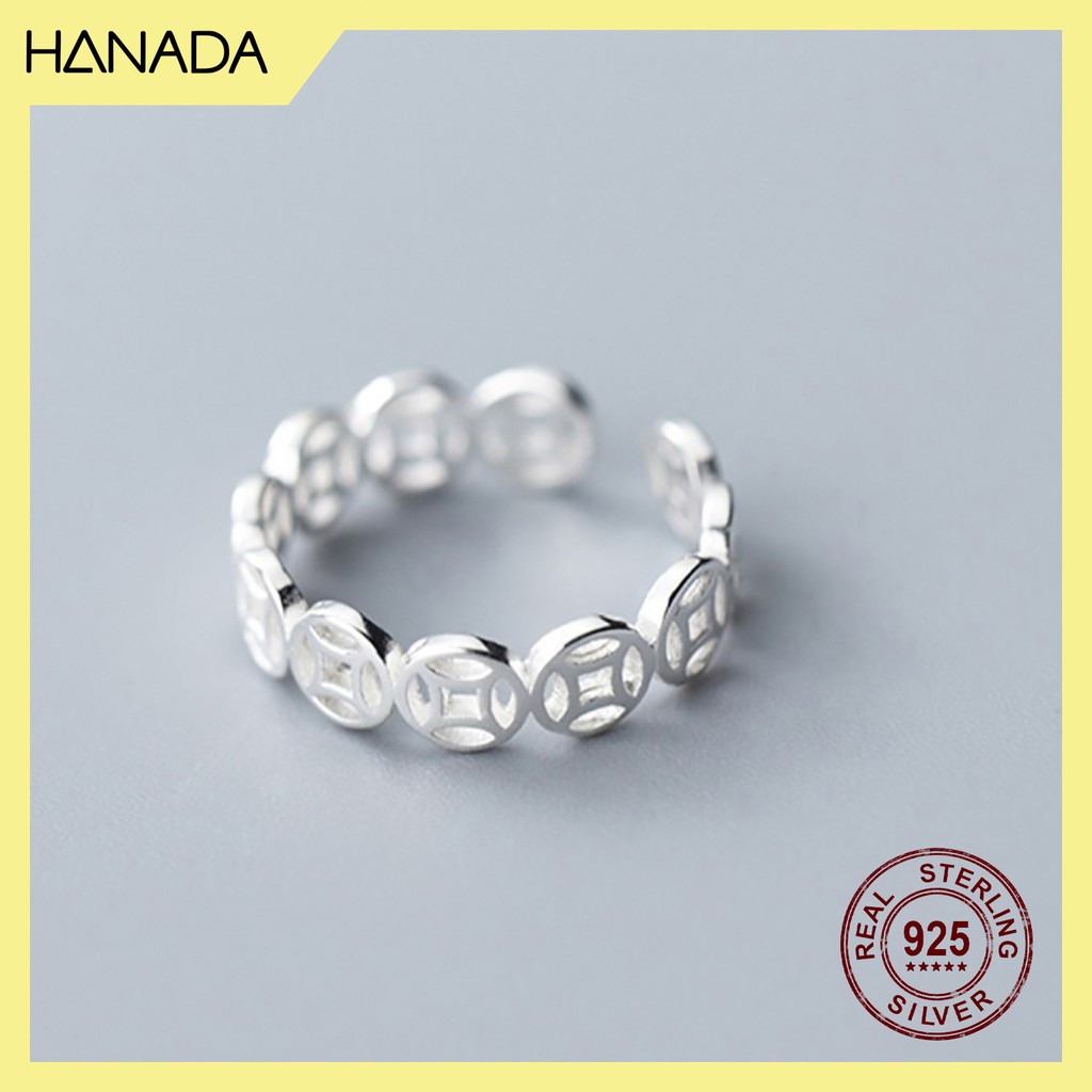 Nhẫn Bạc 925 Hanada Nhẫn Kim Tiền Không Đá Đơn Giản Freesize Tùy Chỉnh 0027 O2