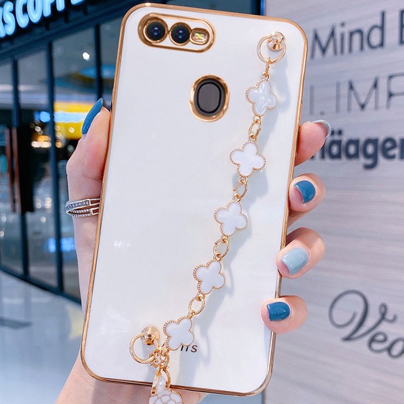 Ốp điện thoại KOOSUK mềm mạ có dây đeo tay thời trang cho Oppo a5s a7 a11k a12 f9 pro ax7 ax5s a7x