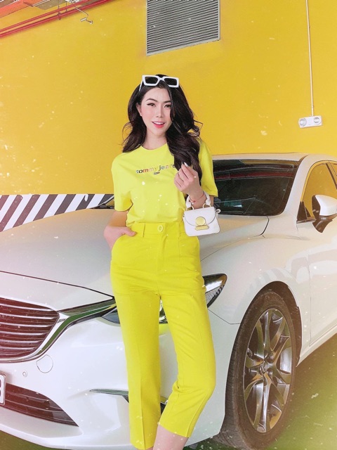 Xả hàng - Set bộ thời trang, Áo thun thêu chữ + quần vải chất đẹp - NhiNhiShop