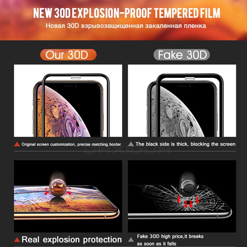 Kính cường lực 30d bảo vệ toàn màn hình cho điện thoại Iphone 6 6s 7 8 Plus X Xs Xr Xs Max