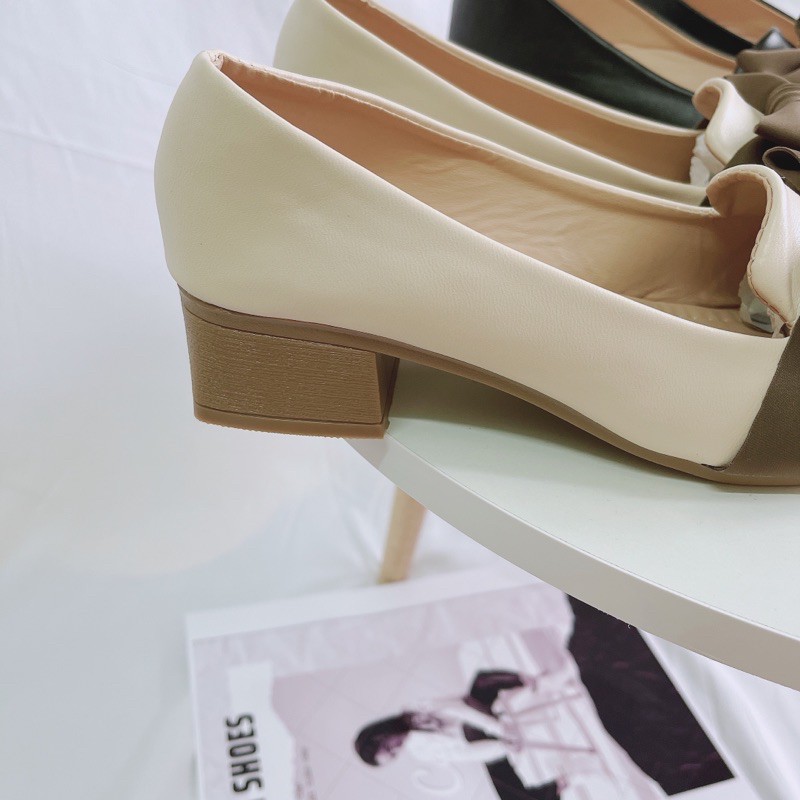 Giày Nữ nơ lụa cao gót đế 3 phân Phong Cách Hàn Quốc 2021 MINN SHOES (D49)