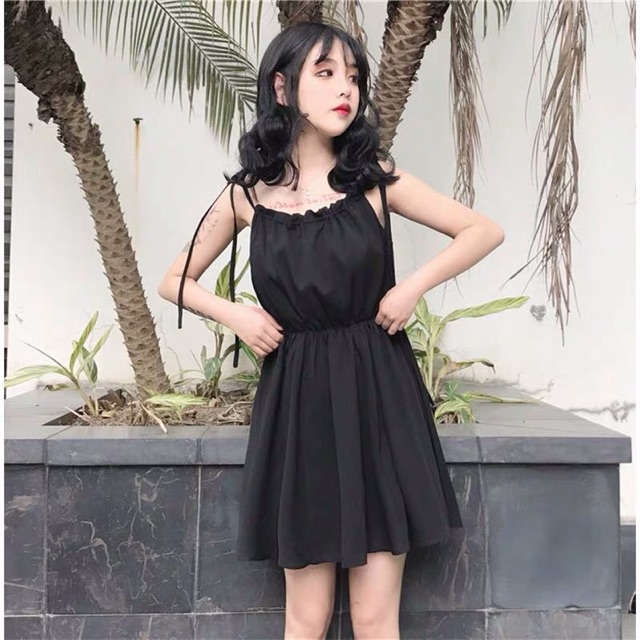 Đầm xoè 2 dây chun eo