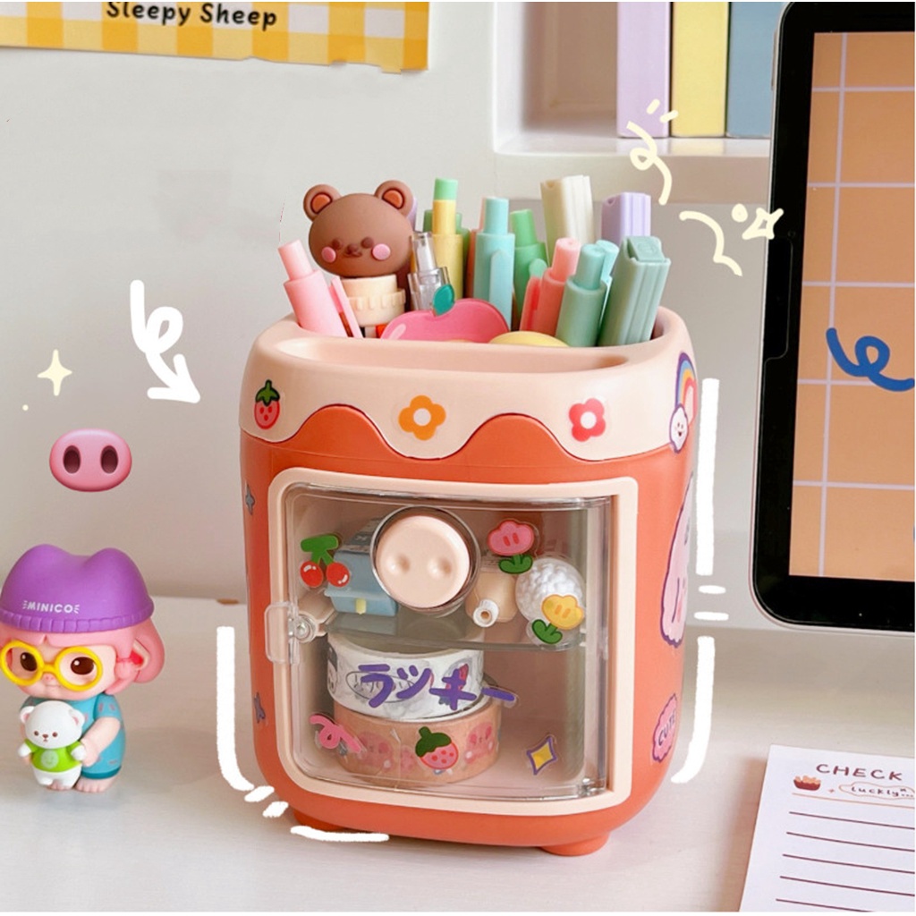 Tủ mini để bàn ngăn trong suốt Mũi heo cute để bàn đựng phụ kiện mỹ phẩm nhỏ gọn làm quà tặng sinh nhật đẹp ý nghĩa