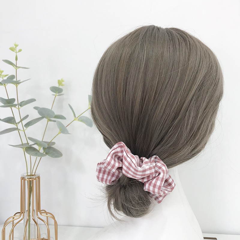 Scrunchies Kẻ Caro Hàn Quốc - Dây buộc tóc/ Cột tóc vải Scrunchies Cao Cấp Molangshop