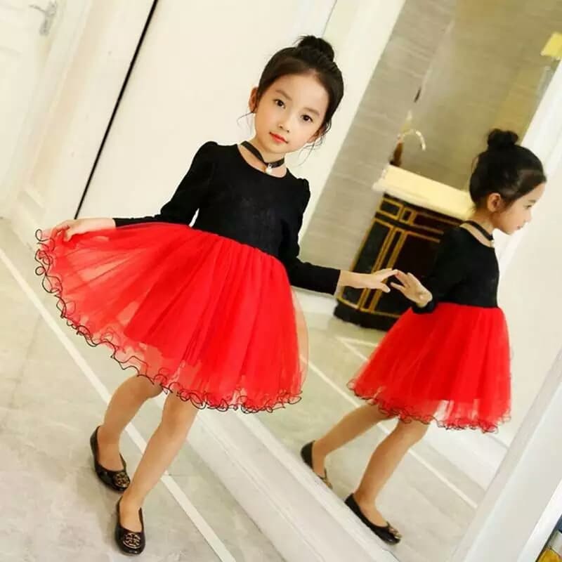 combo 6 váy ren đỏ đen tay dài