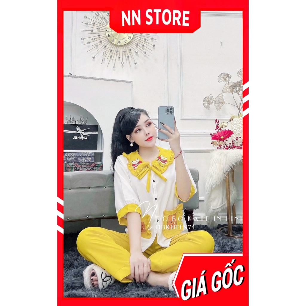 Đồ bộ tiểu thư cho nữ mặc nhà chất kate mềm mịn in hình gấu hoạt hình dễ thương DBKIHTN74