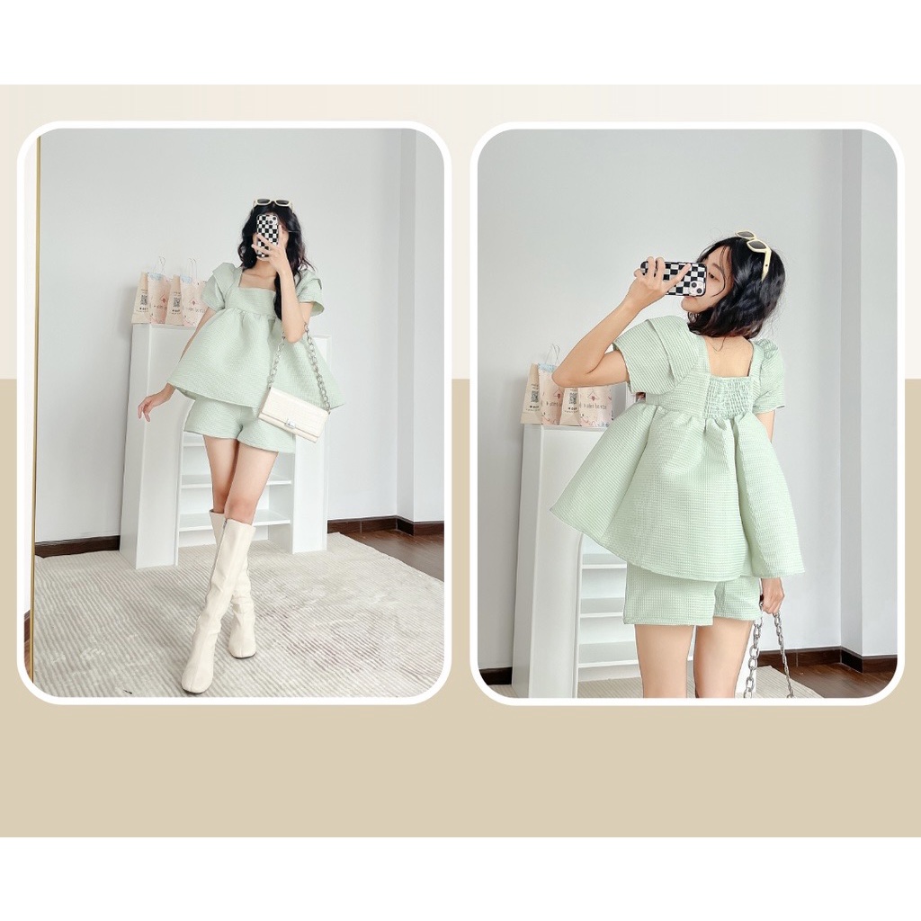 SET ĐỒ XINE SET gồm quần short và Áo babydoll xoè tay bồng thiết kế siêu xinh style ullzang hàn quốc mặc hẹn hò đi chơi