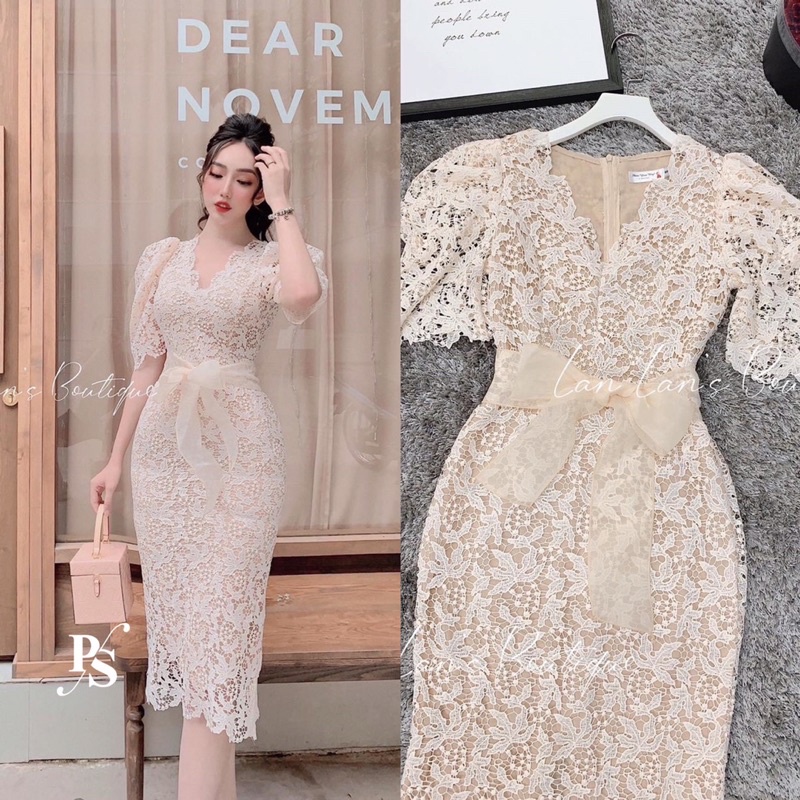 Đầm ren kèm nơ eo
