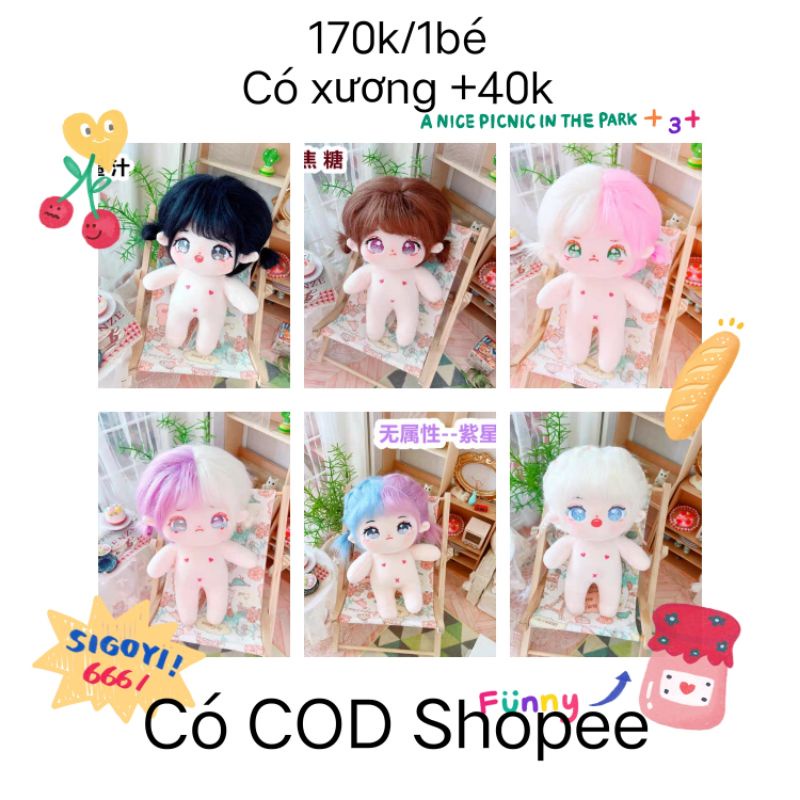 Búp bê nữ không thuộc tính tóc tơ nhiều màu, có xương và không xương