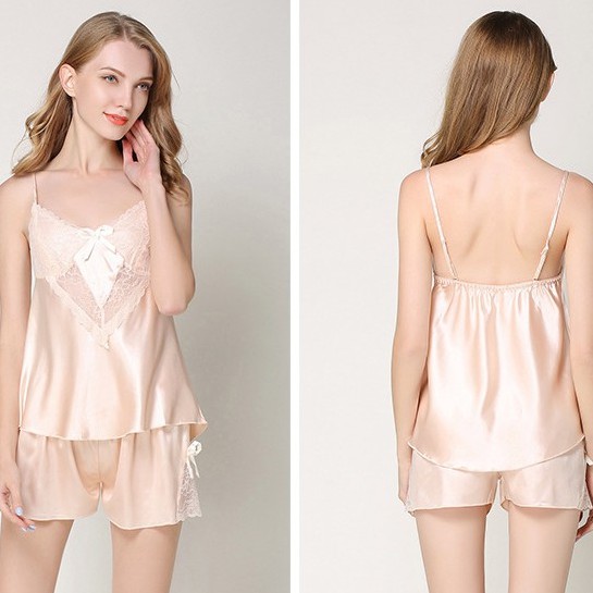 Bộ đồ ngủ đẹp sexy satin lụa AMUSE V24 🔥bigsize 40tới 65KG🔥cổ tim phối ren nơ cao cấp_váy ngủ sexy sale giá rẻ | BigBuy360 - bigbuy360.vn