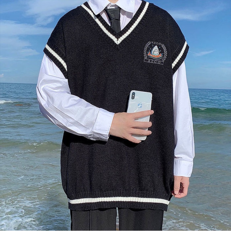 ♞AFF LIGA♞ Áo len không tay cổ chữ V phong cách Hàn Quốc trẻ trung cá tính cho nam