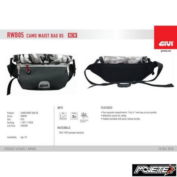 TÚI ĐEO HÔNG GIVI RWB05 CAO CẤP 5 LIT chống nước