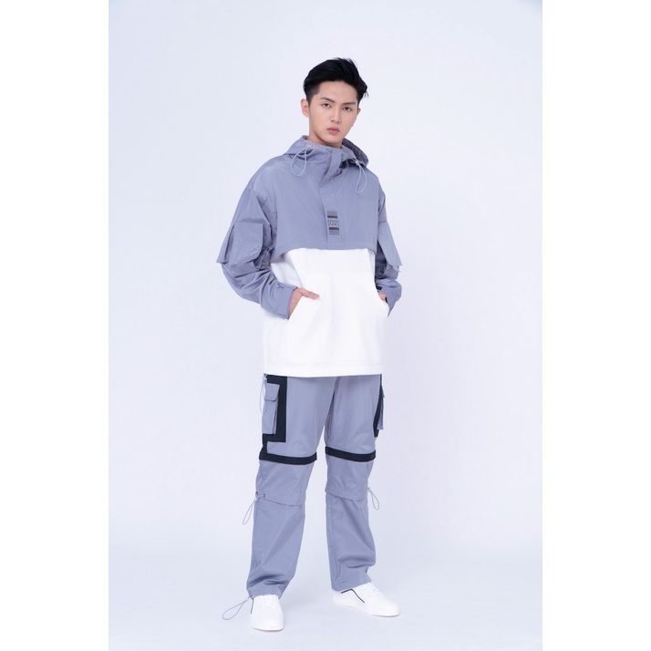 Áo Hoodie Nỉ Mũ Unisex BOO Dáng Oversized Phối Vải Gió Cá Tính Phong Cách Gen Z Độc Lạ