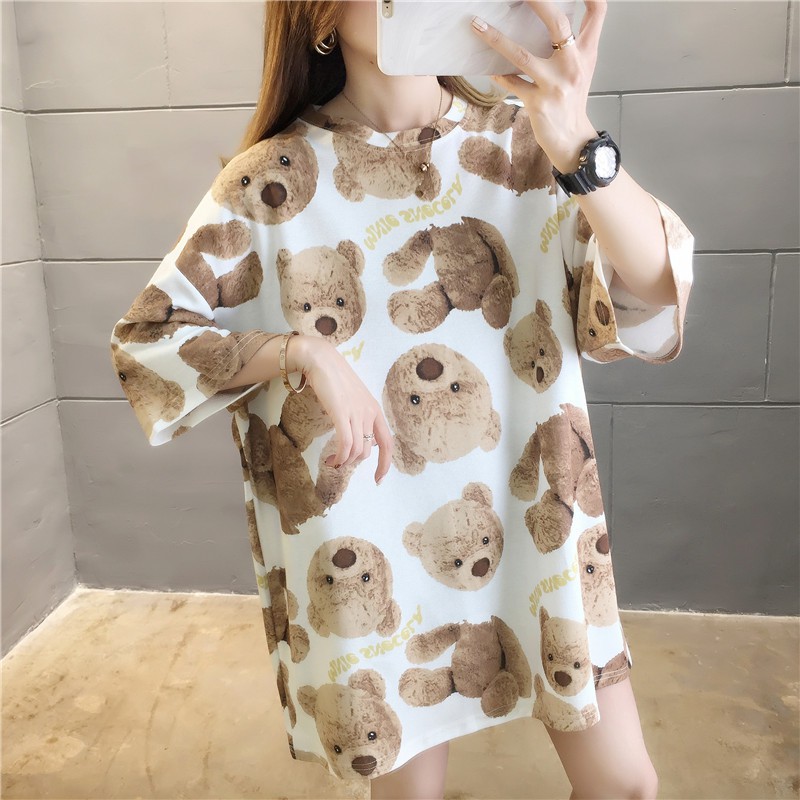 [FREESHIP] Áo Thun Tay Lỡ Form Rộng Unisex Cotton 100 Mềm Mịn Gấu Nâu Màu Trắng | BigBuy360 - bigbuy360.vn