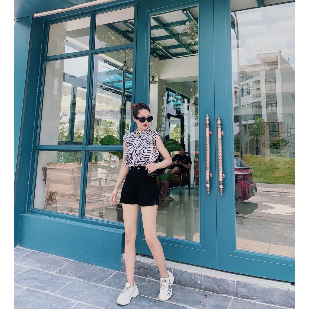[TH Jeans] Quần sooc bò trắng trơn, quần shorts jeans lưng cao xẻ gấu. Mã S1105